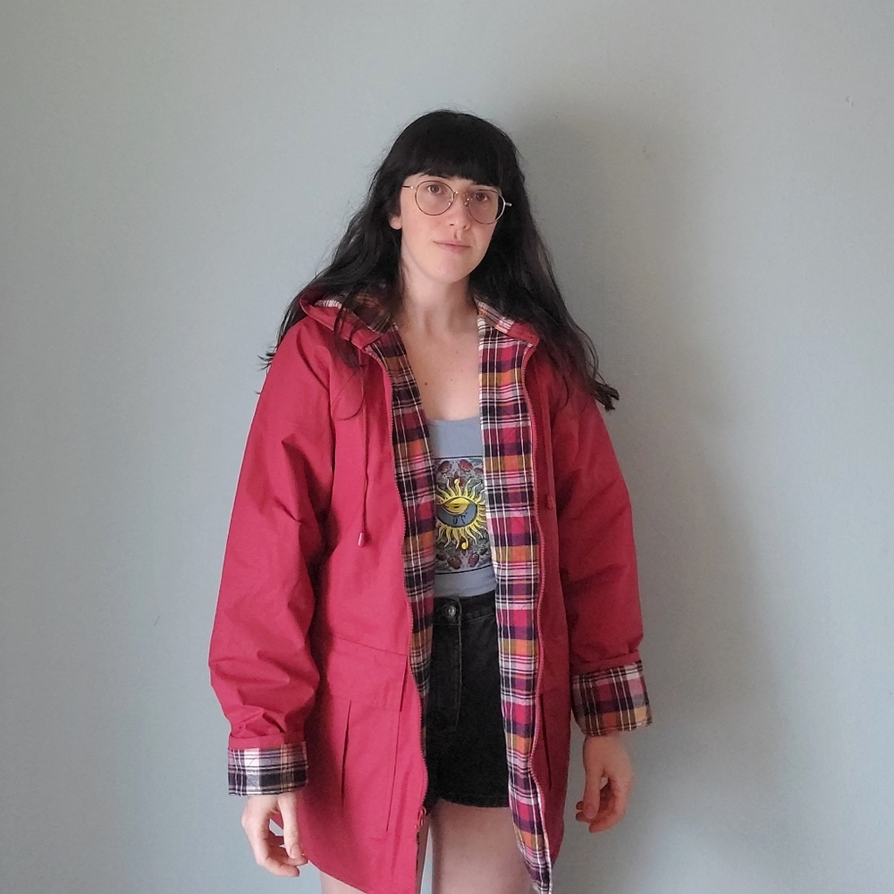 Misty Harbor Red Plaid Raincoat 90s